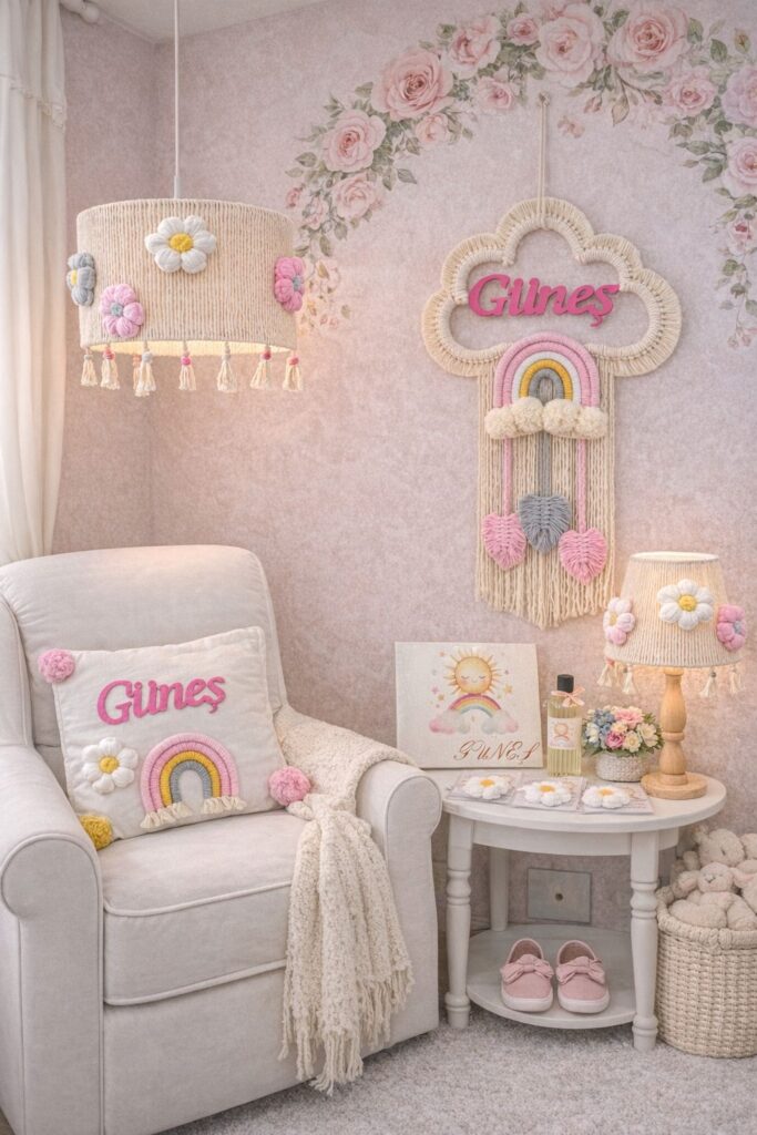 Güneş İsimli bebek makrome seti